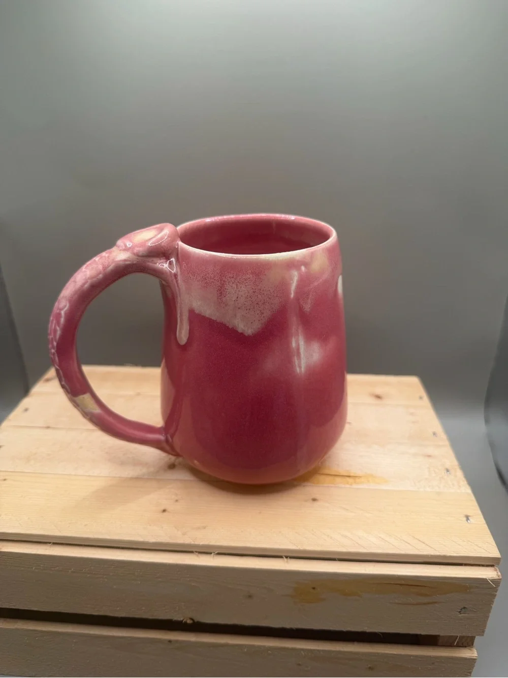 Pink Ceramic Coffee Mug with Glossy Drip Glaze - Unbranded
